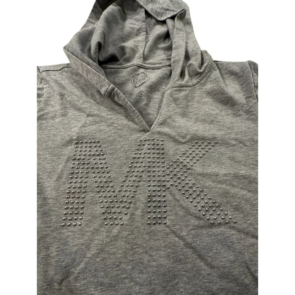 Michael Kors Short Sleeve Hoodie Gray Womens Large Athleisure Workout Sports EUC